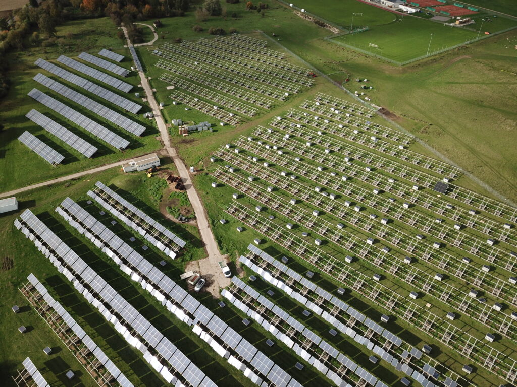 Dismantling of Photovoltaic modules in a large solar park.